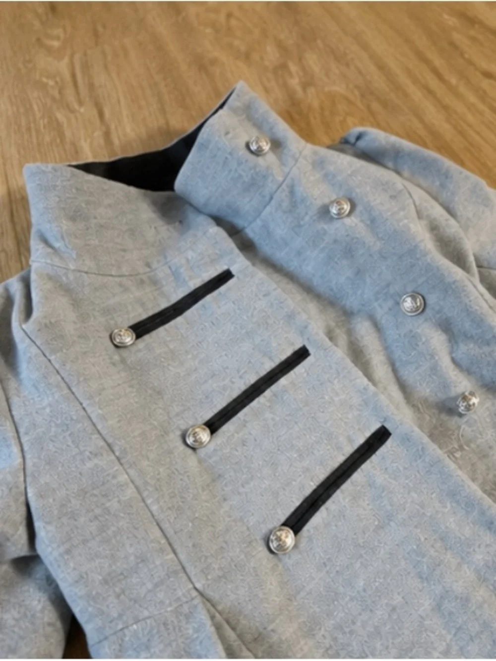 Girls' Grey Military-Style Wool Blend Coat